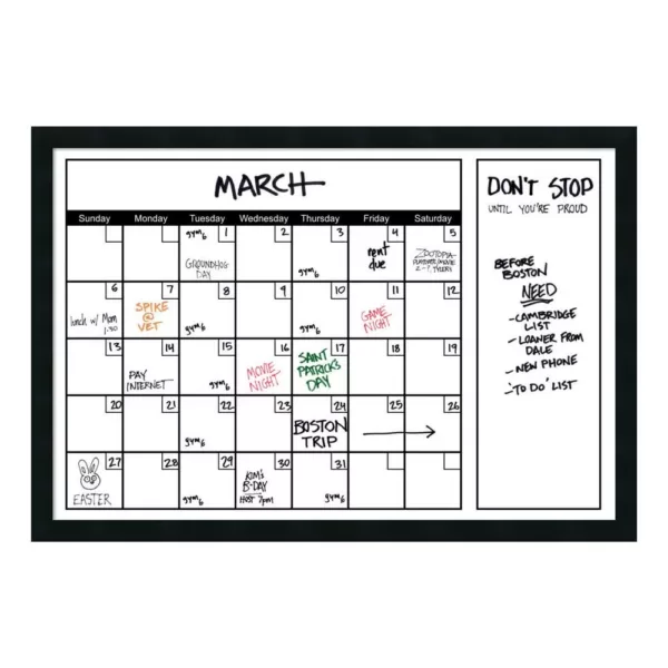 Amanti Art White Calendar 38 in. W x 26 in. H Framed Glass Dry Erase Board