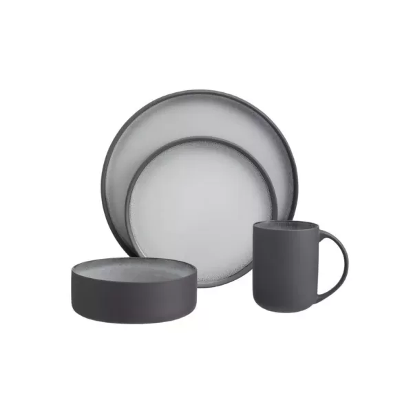 Home Decorators Collection Pierce 16-Piece Charcoal and Shadow Gray Contrast Stoneware Dinnerware Set (Service for 4)