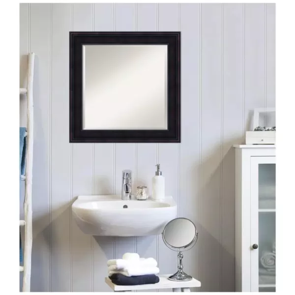 Amanti Art Annatto 25 in. W x 25 in. H Framed Square Beveled Edge Bathroom Vanity Mirror in Dark Brown Mahogany