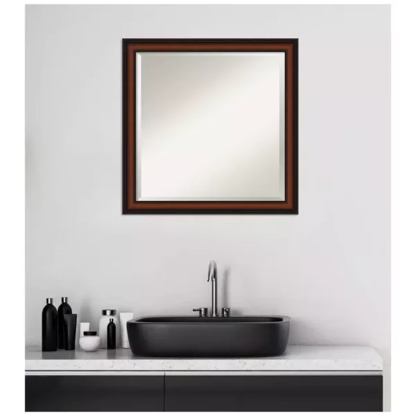 Amanti Art Cyprus 23 in. W x 23 in. H Framed Square Beveled Edge Bathroom Vanity Mirror in Dark Brown Walnut