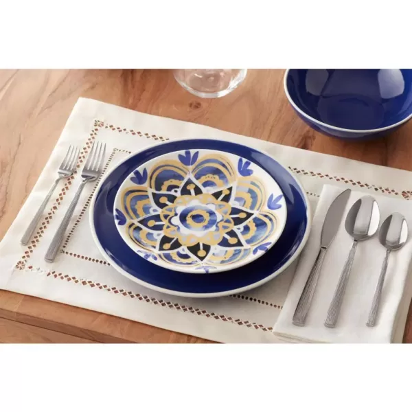 Home Decorators Collection Lisbon 4-Piece Twilight Blue and Mustard Yellow Salad Plate Set (Service for 4)