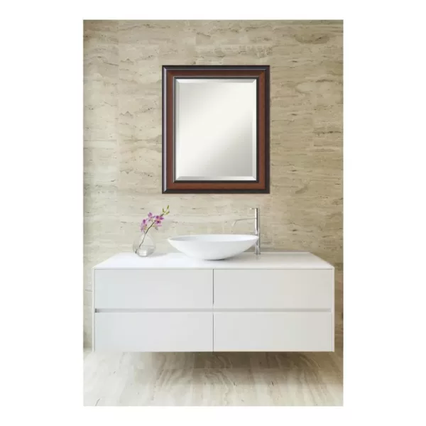 Amanti Art Cyprus 21 in. W x 25 in. H Framed Rectangular Beveled Edge Bathroom Vanity Mirror in Walnut